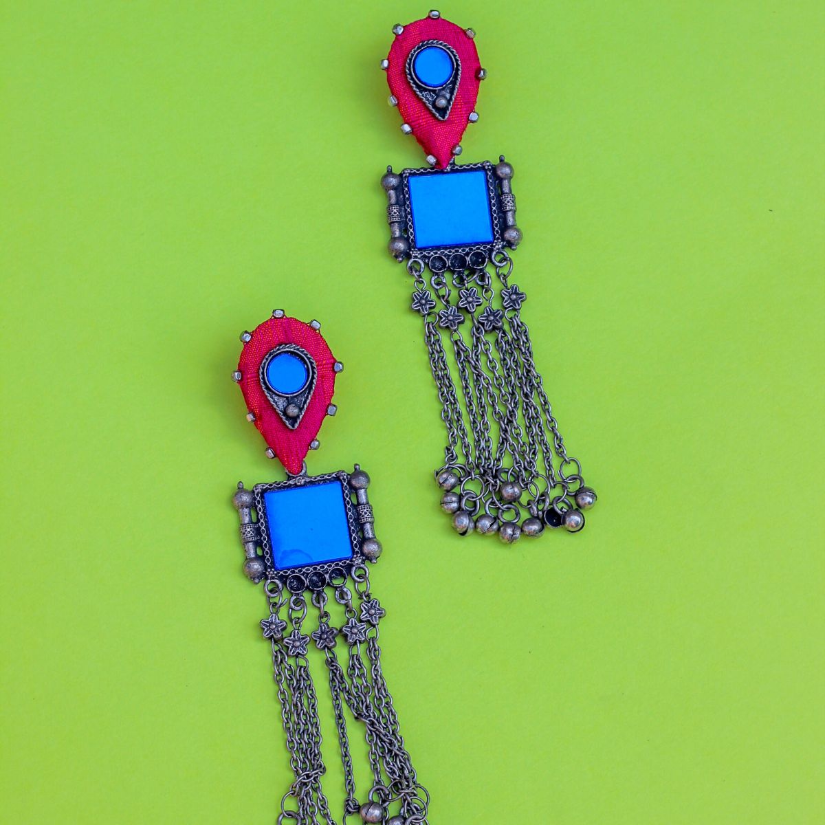 Blue Pink Mirror Danglers